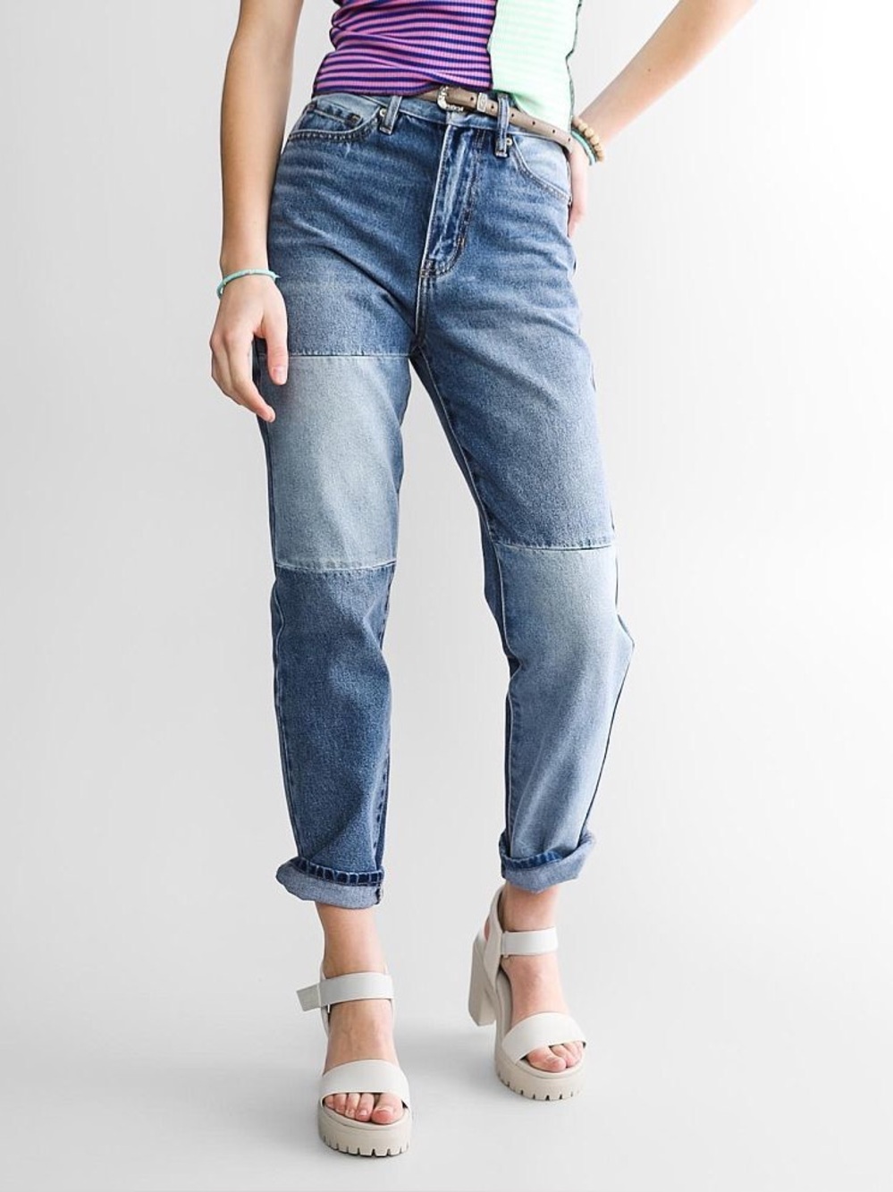 Gilded Intent 90s Straight Denim Patchwork Jeans Womens Size 31